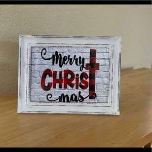 Farmhouse Merry  Christmas red buffalo picture 5x7 w/frame